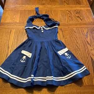 Hell Bunny Vixen Navy Halter Sailor dress as M